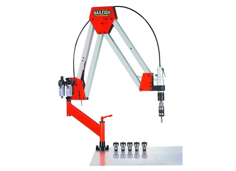 Baileigh Part Number ATM-27-1900; Double Arm Articulated Air Powered Tapping Machine, 1/8" to 1" Tapping Capacity, 74" Max Work Range
