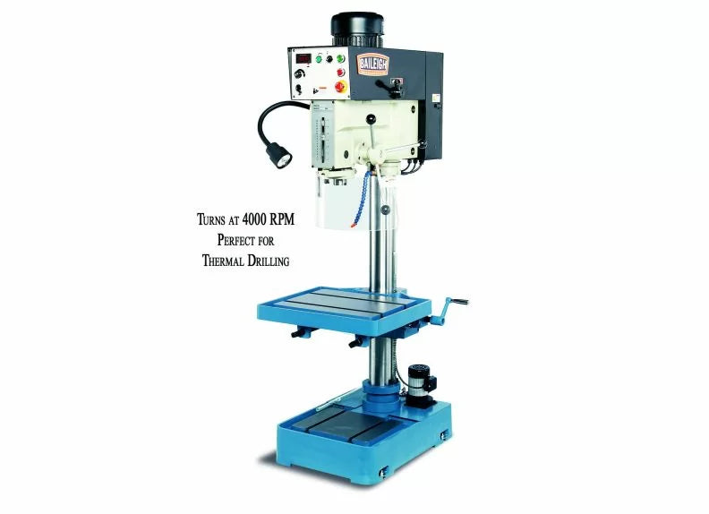 Baileigh Part Number DP-1250VS-HS; 220V 1Phase Inverter Driven High Speed Drill Press. 1-1/4" Mild Steel Drilling Capacity