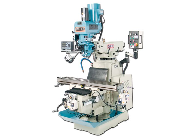 Baileigh Part Number VM-1054-3; 220V 3Phase Variable Speed Vertical Milling Machine with Rigid Head. 10" x 54" Table NST 40 Spindle
