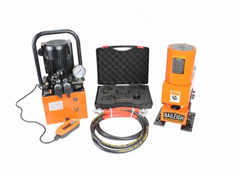 Baileigh Part Number HP-50H; 110V 50 Ton hydraulic punch, includes 5 sets of punches and hydraulic system