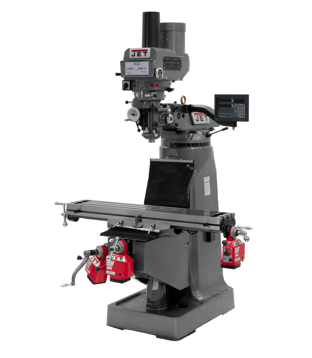 JTM-4VS Mill With 3-Axis Newall DP700 DRO (Knee) With X, Y and Z-Axis Powerfeeds and Power Draw Bar