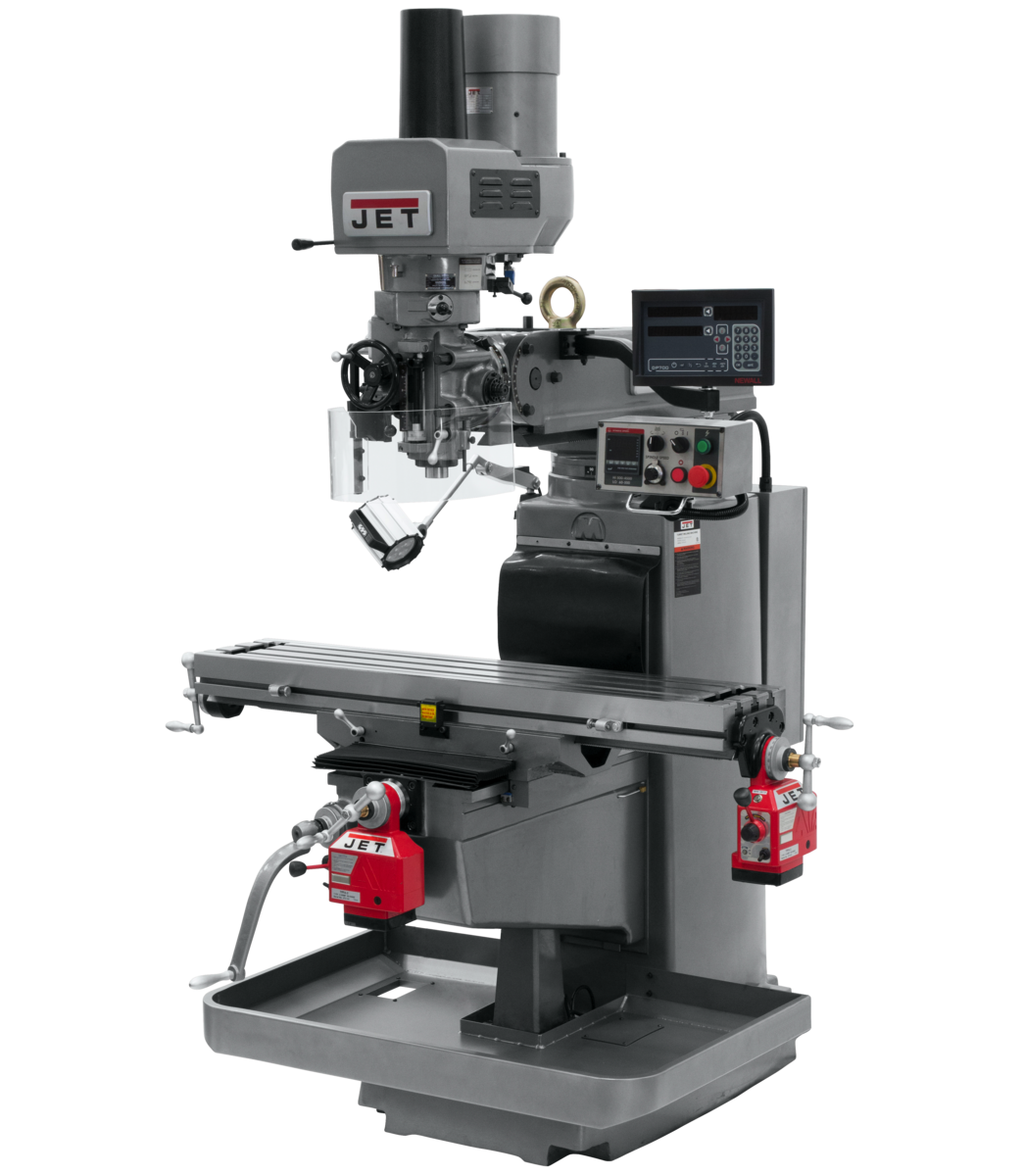 JTM-1050EVS2/230 Mill With 3-Axis Newall DP700 DRO (Quill) With X and Y-Axis Powerfeeds and Air Powe
