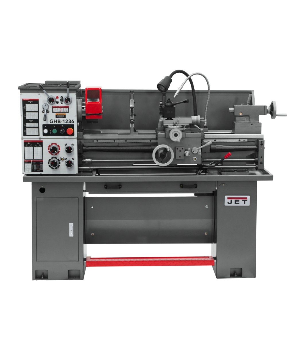 GHB-1236  Geared Head Bench Lathe with Stand & Foot Brake & Newall DP700 DRO