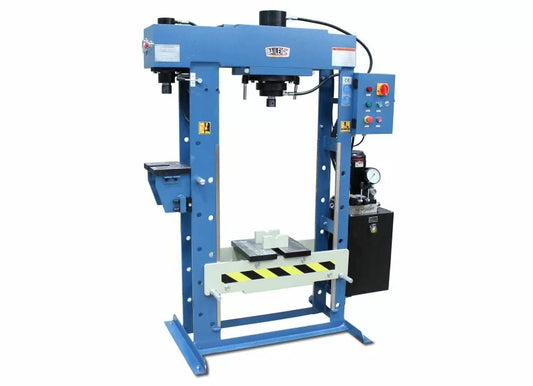 Baileigh Part Number HSP-30M-C; 220V 1Phase 30/15 Ton Hydraulic H-Frame Press, 9.5" Stroke
