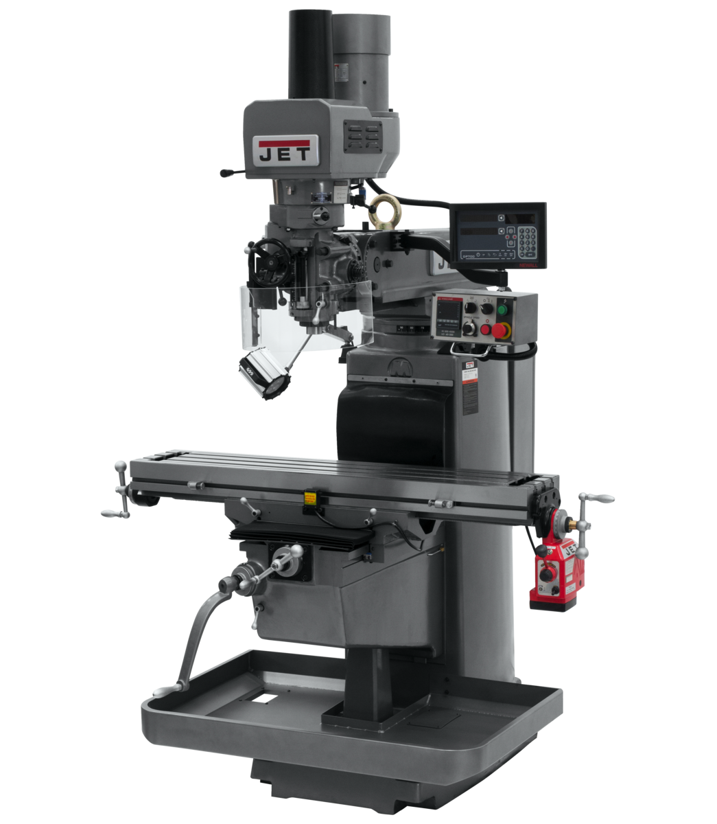 JTM-1050EVS2/230 Mill With 3-Axis Newall DP700 DRO (Knee) With X-Axis Powerfeed and Air Powered Draw
