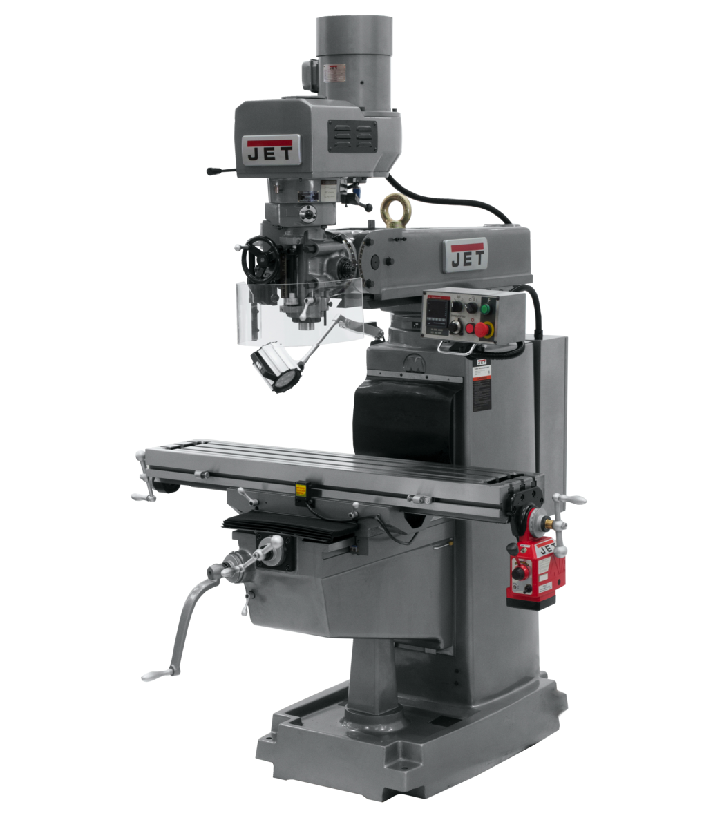JTM-1050EVS2/230 Mill With 3-Axis Newall DP700 DRO (Knee) With X and Y-Axis Powerfeeds and Air Power