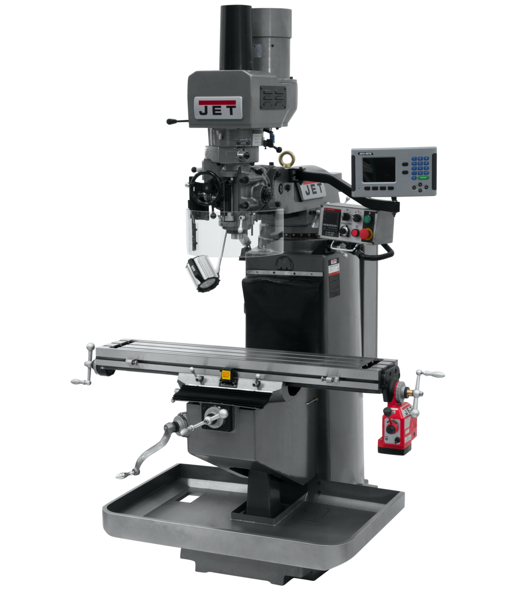 JTM-949EVS Mill With 3-Axis Acu-Rite 203 DRO (Quill) With X-Axis Powerfeed and Air Powered Draw Bar