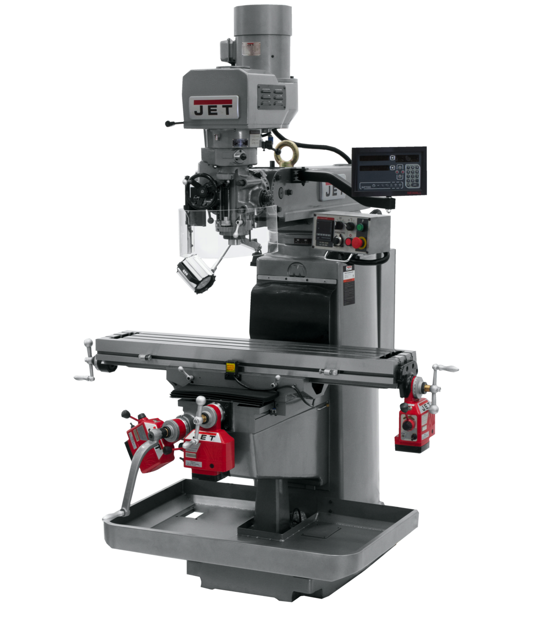 JTM-1050EVS2/230 Mill With 3-Axis Newall DP700 DRO (Knee) With X, Y and Z-Axis Powerfeeds