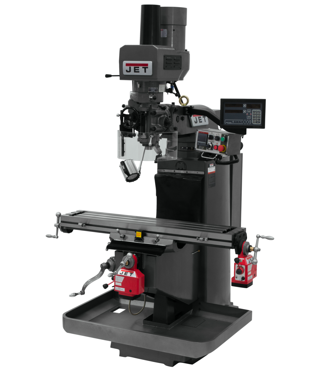 JTM-949EVS Mill With 3-Axis Newall DP700 DRO (Quill) With X and Y-Axis Powerfeeds and Air Powered Draw Bar