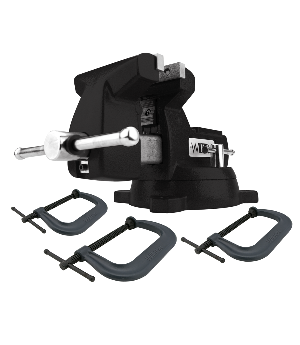 Holding Strong Kit with Black 746 Mechanics Vise and 3 pc. 402/404/406 C-Clamp Set
