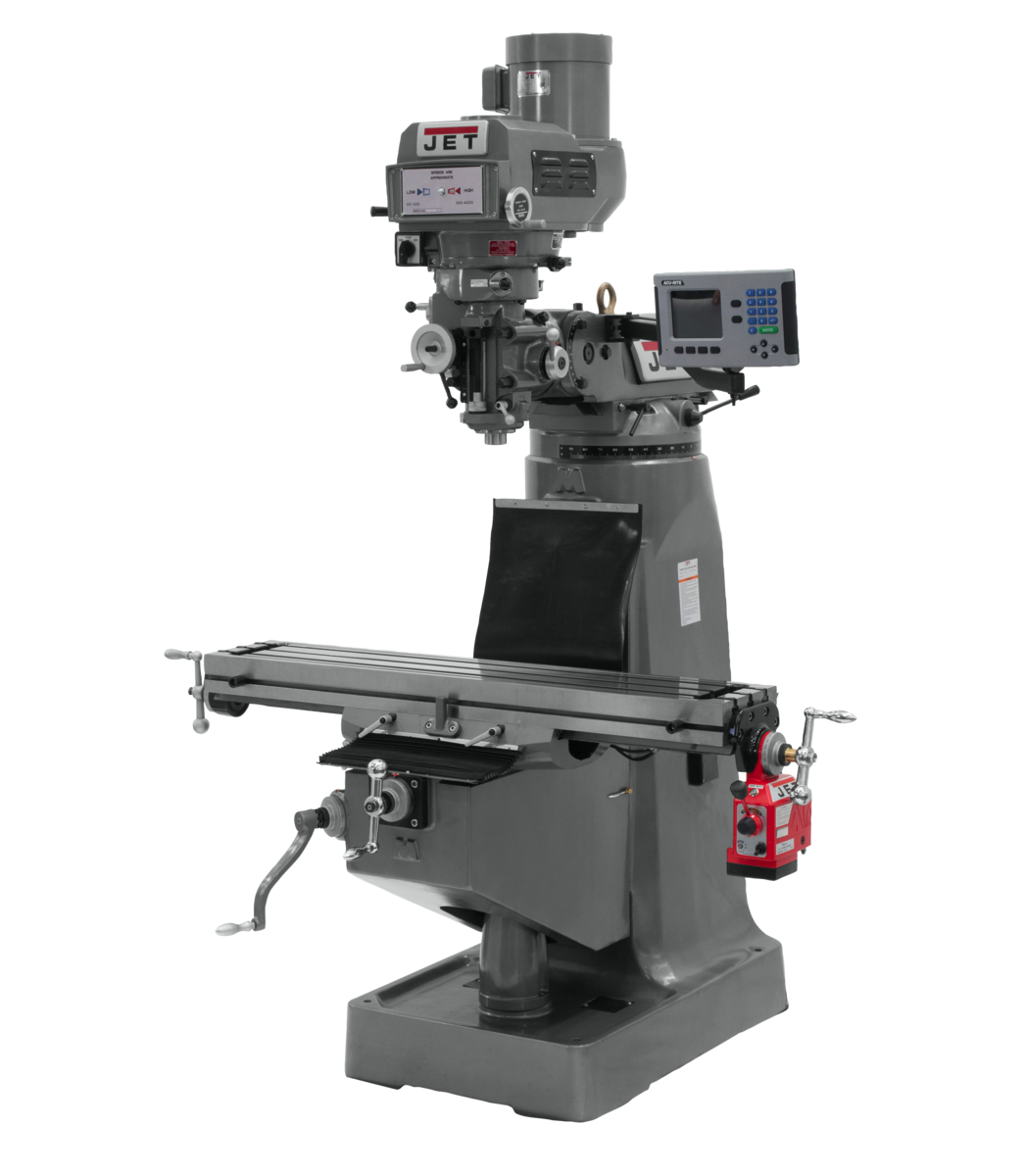 JTM-4VS Mill With 3-Axis ACU-RITE 203 DRO (Knee) and X-Axis Powerfeeds