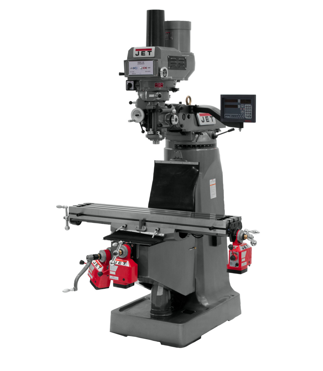JTM-4VS-1 Mill With 3-Axis Newall DP700 DRO (Quill) With X, Y and Z-Axis Powerfeeds and Power Draw Bar