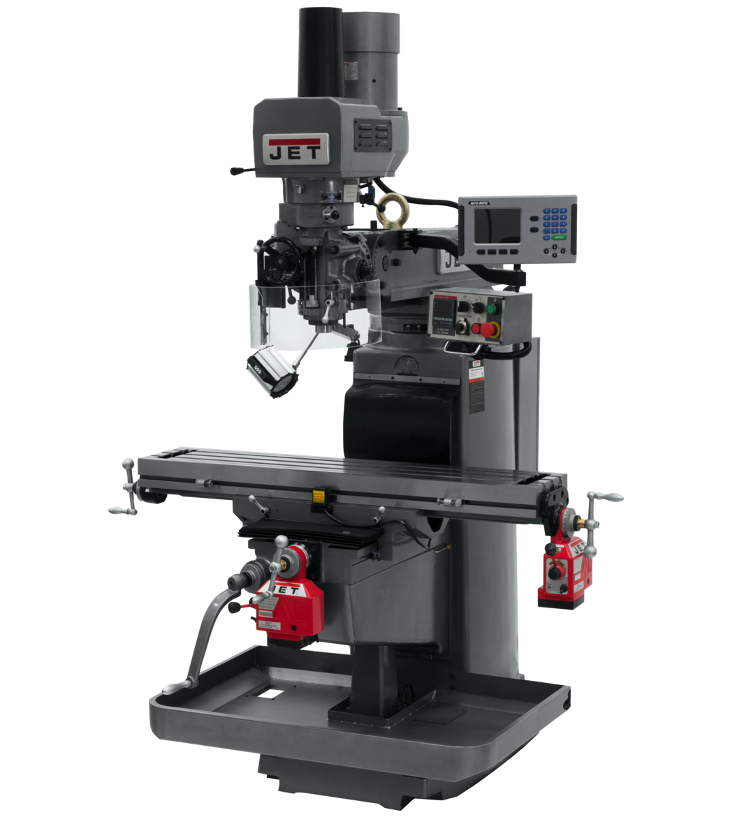 JTM-1050EVS2/230 Mill With 3-Axis Acu-Rite 203 DRO (Knee) With X and Y-Axis Powerfeeds and Air Powe