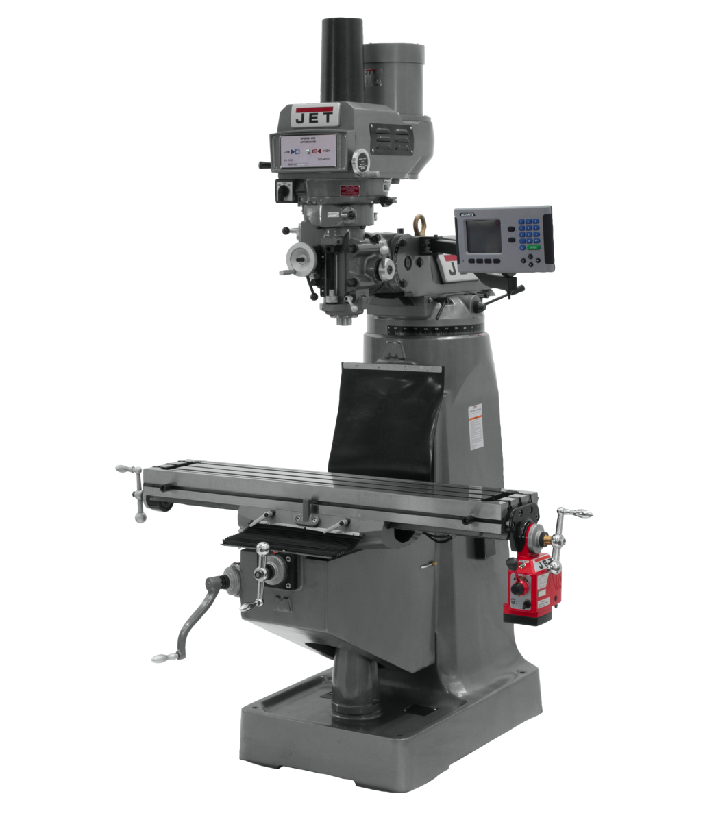 JTM-4VS Mill With 3-Axis ACU-RITE 203 DRO (Quill) With X-Axis Powerfeed and Power Draw Bar