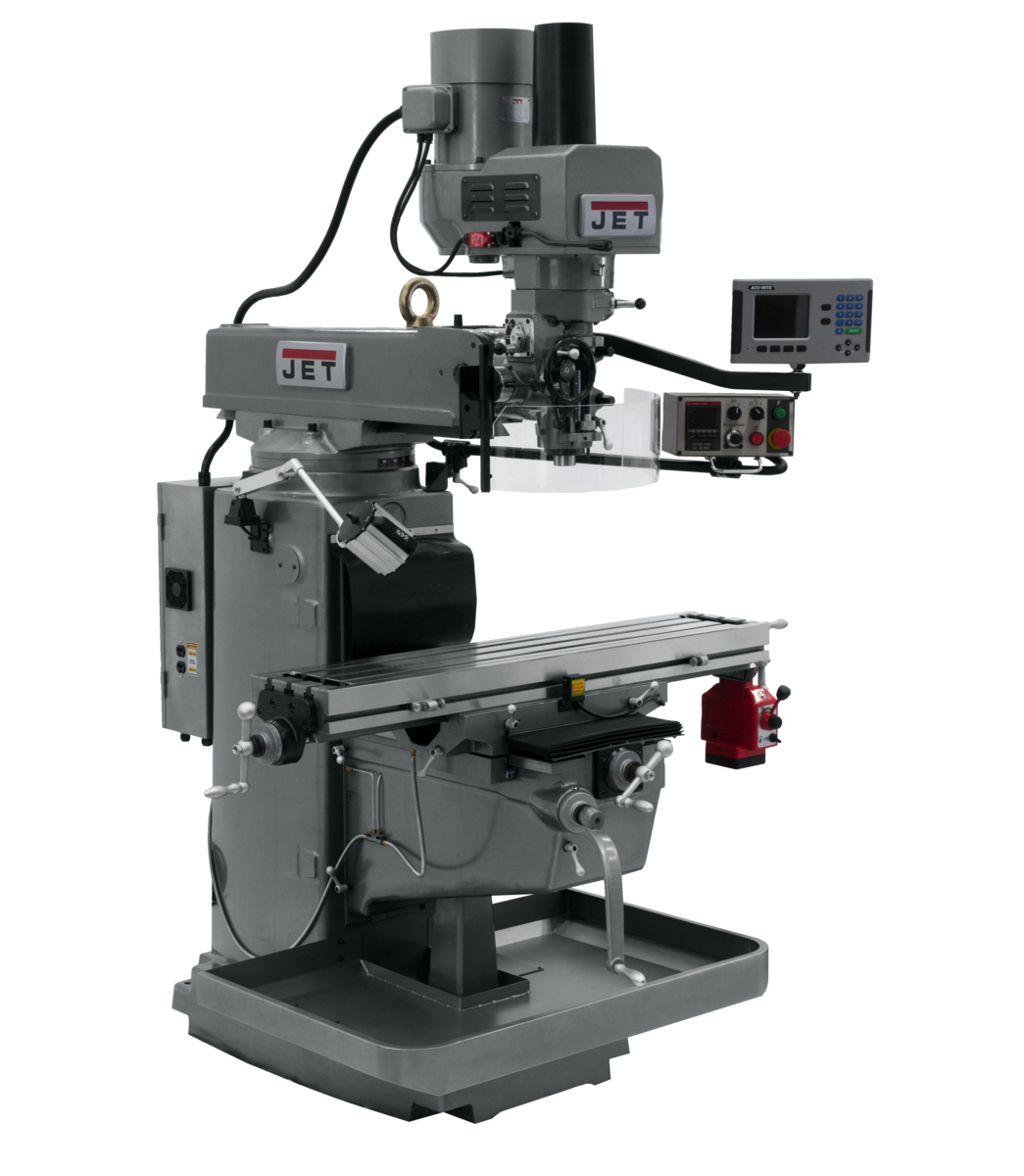 JTM-1050EVS2/230 Mill With 3-Axis Acu-Rite 203 DRO (Knee) With X-Axis Powerfeed and Air Powered Dra